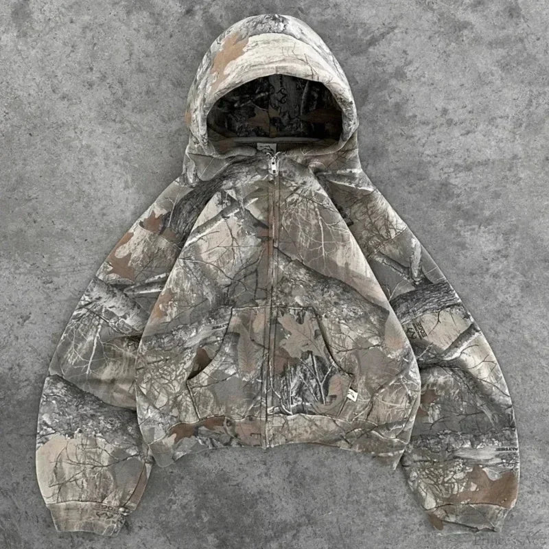 Leaf Camouflage Loose Sweatshirt Hoodie grey 1 / M