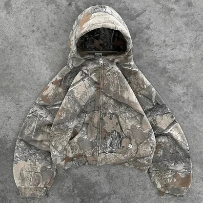 Leaf Camouflage Loose Sweatshirt Hoodie grey 1 / M