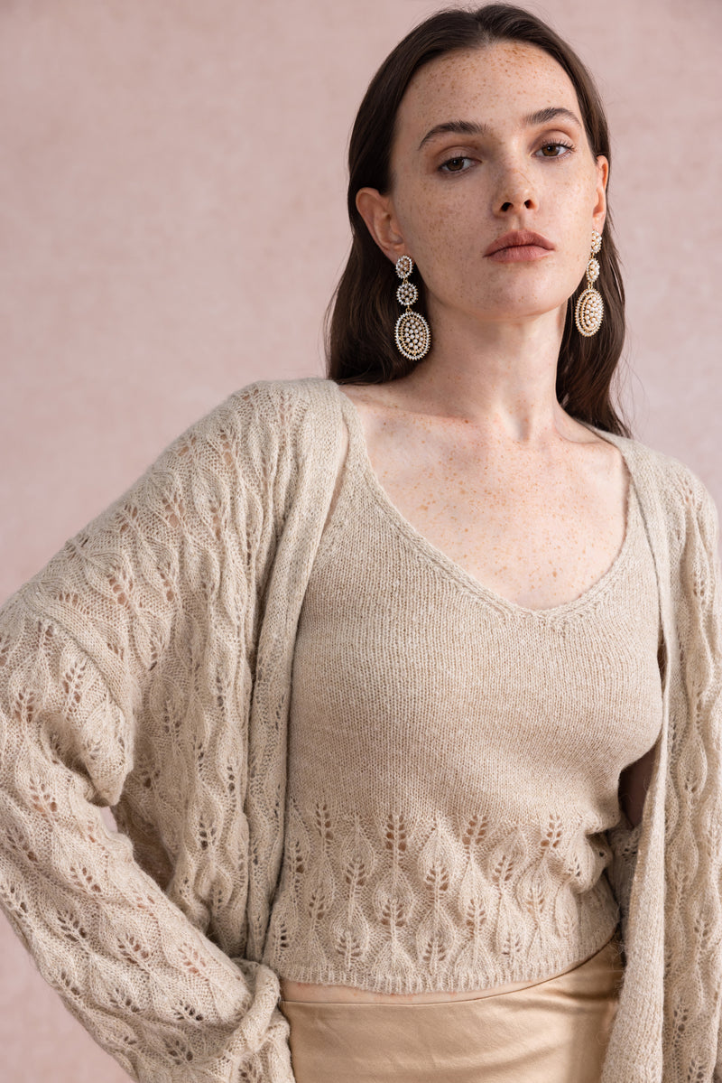 Leaf knit two-piece set