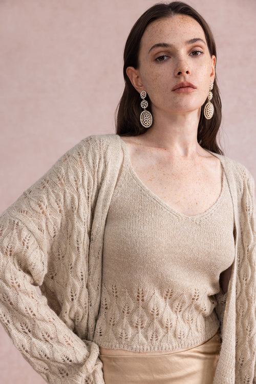Leaf knit two-piece set