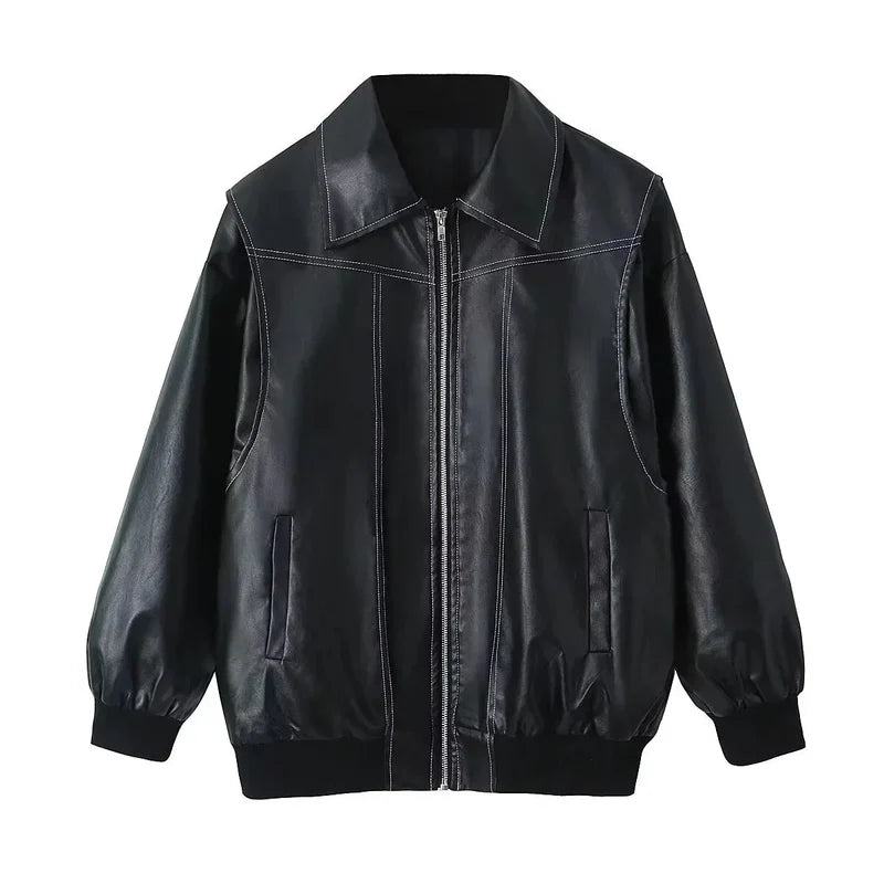 Leather Streetwear Red Coat Black / S Coats-241208