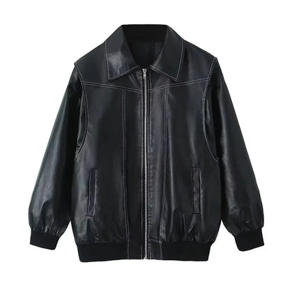 Leather Streetwear Red Coat Black / S Coats-241208