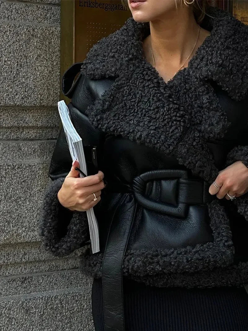 Leopard Faux Mink Fur Winter Overcoat black 2 / S