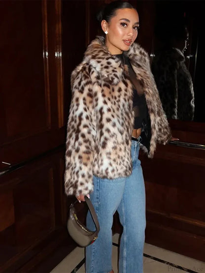 Leopard Print Turn-Down Collar Coat