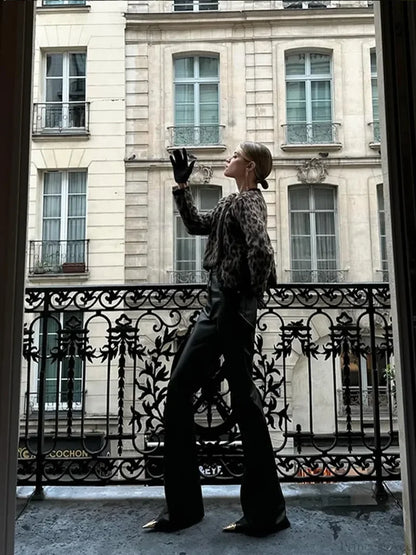 Leopard Printed Round Neck Cardigan