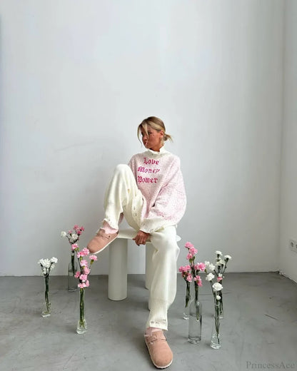 Letter Embroidery Lazy Style Sweater