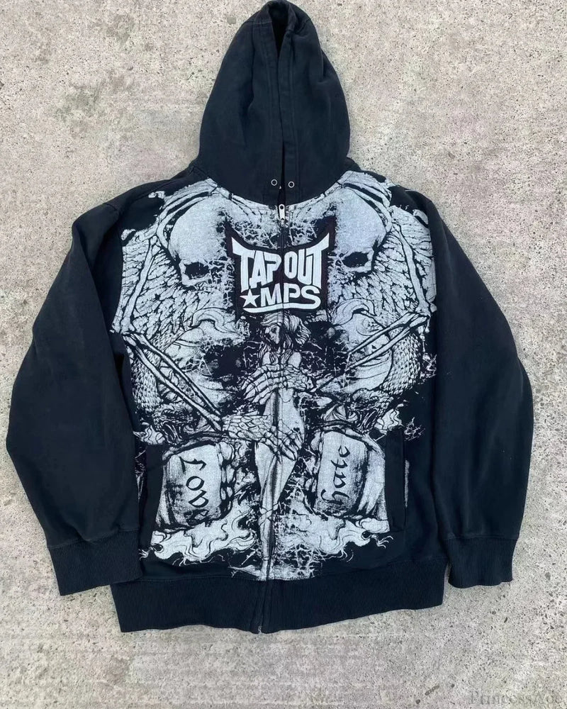 Letter Graphic Zipper Hoodie white / S