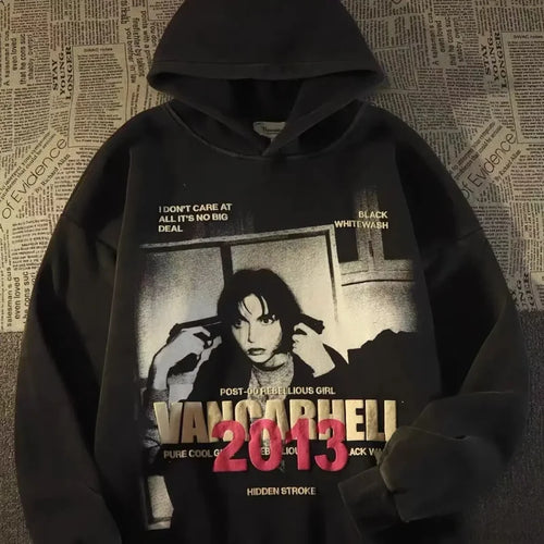 Letter Print Women Casual Hoodie Black / M