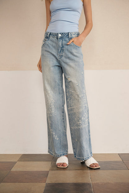 Light wash floral print jeans