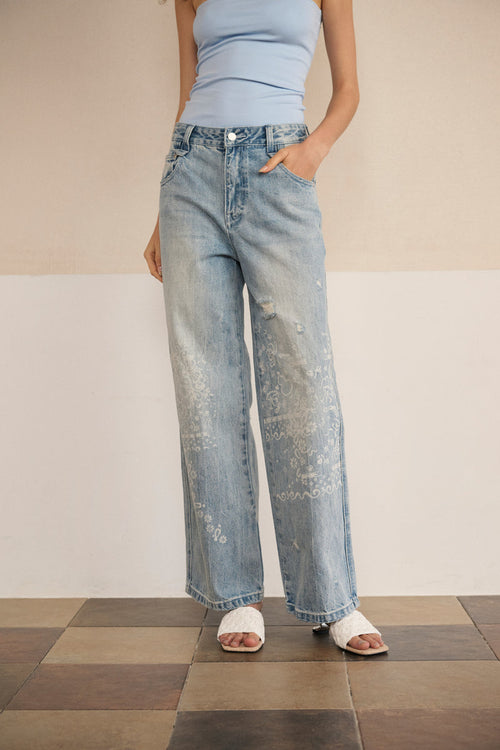 Light wash floral print jeans