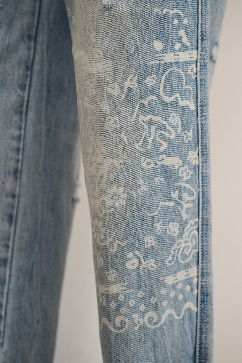 Light wash floral print jeans