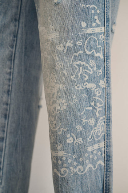 Light wash floral print jeans