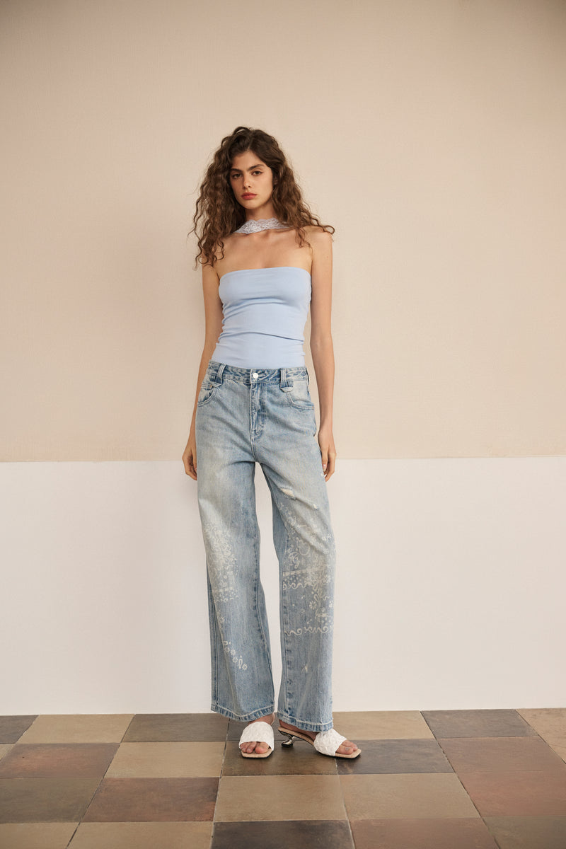 Light wash floral print jeans