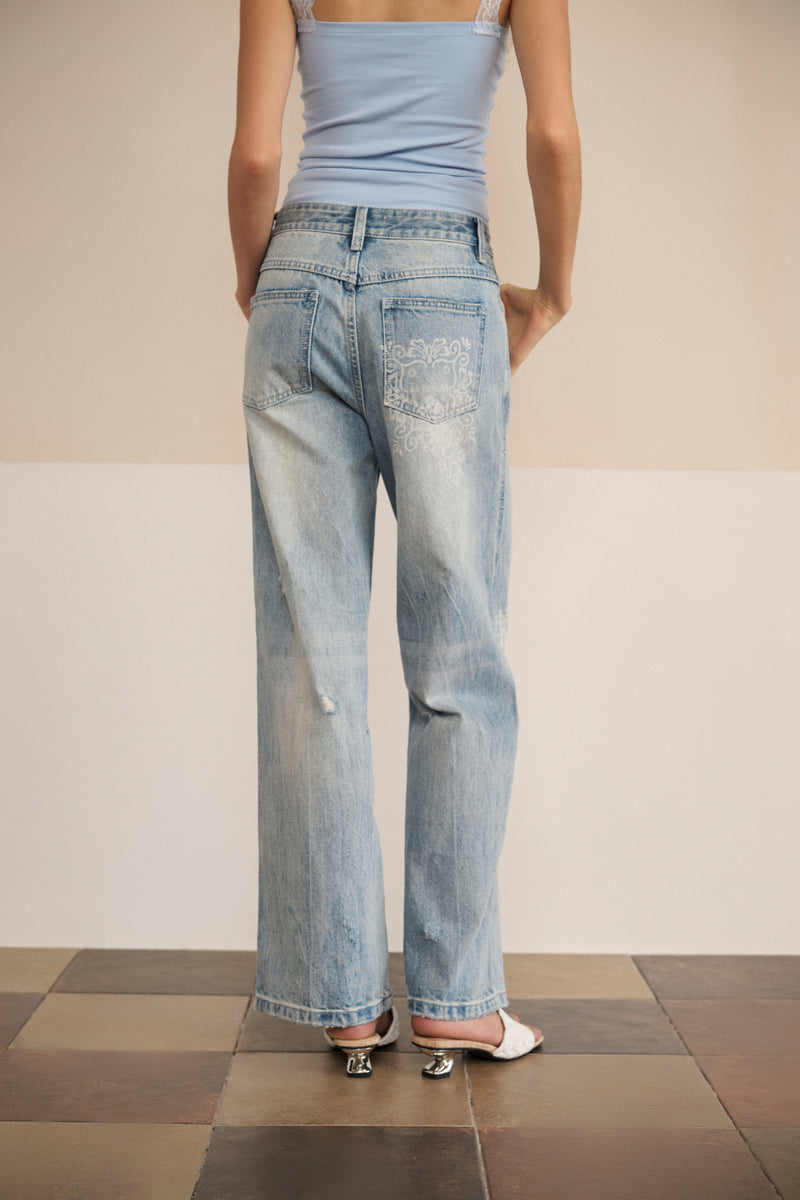 Light wash floral print jeans