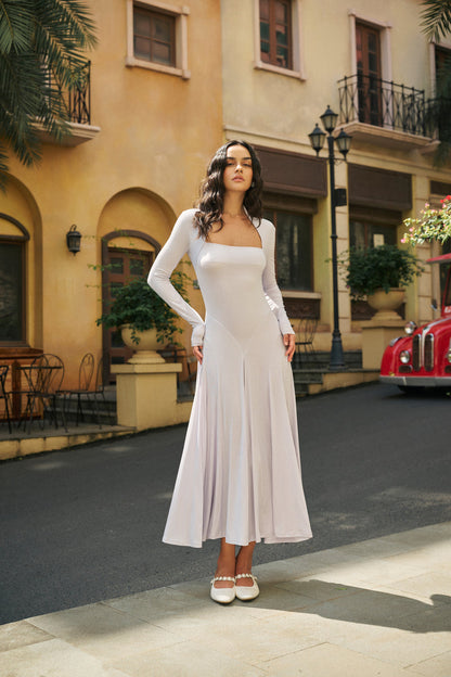 Long sleeve fit and flare maxi dress