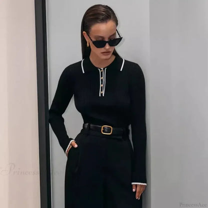 Long Sleeve Patchwork Colorblock Sweater Black / S