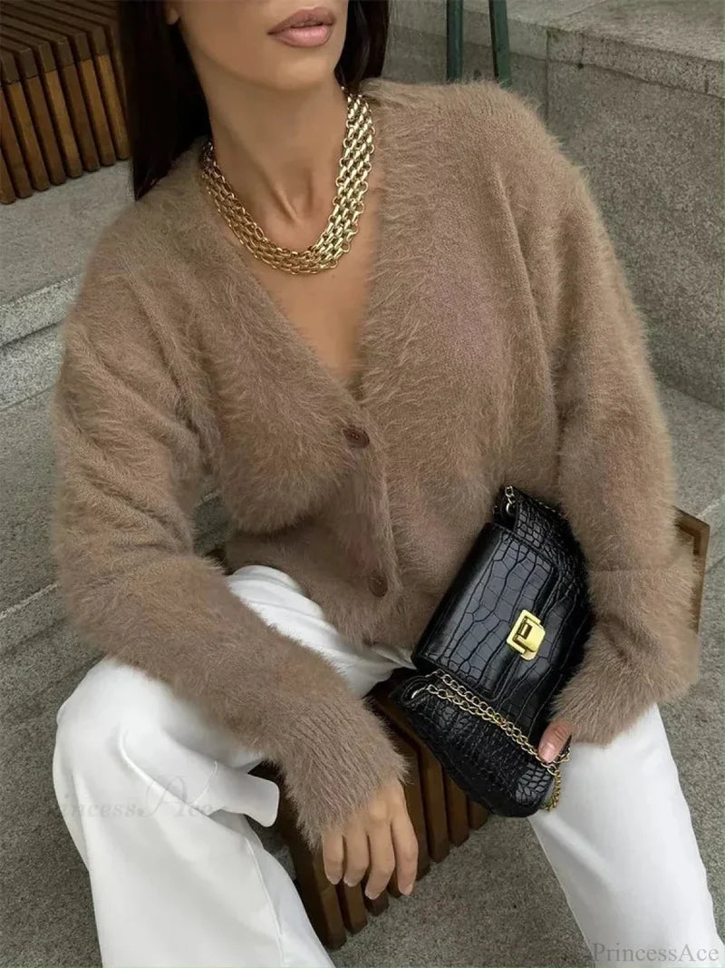 Loose Off Shoulder V-neck Cardigan