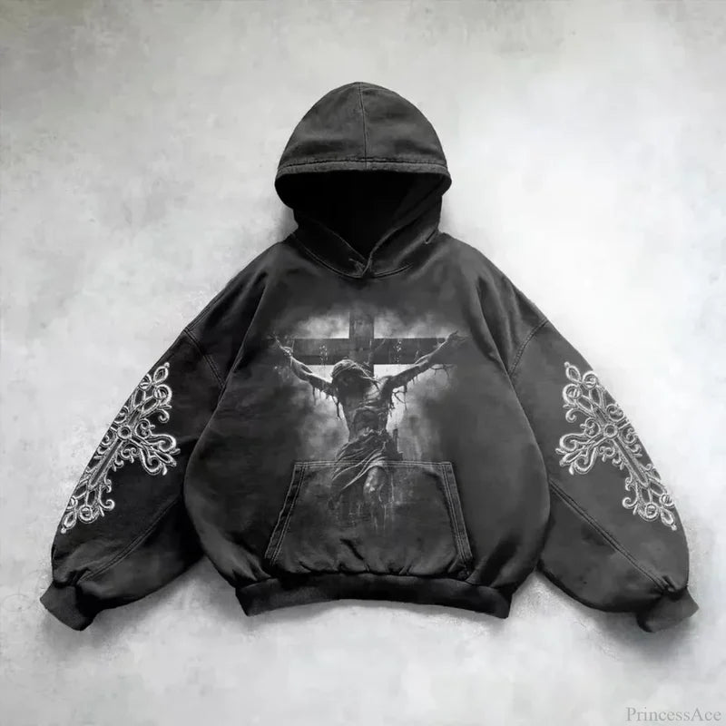 Loose Plus Size Hip Hop Hoodie black 3 / S