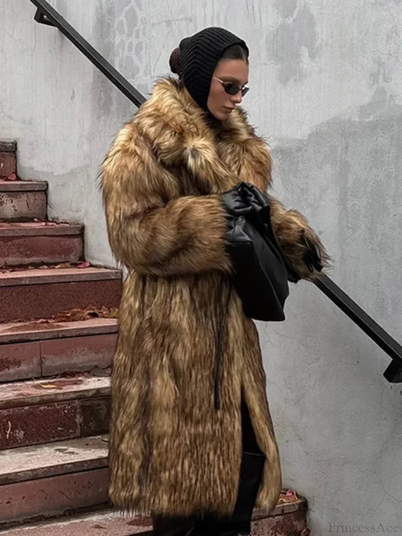 Luxury Fox Coat Long Overcoat