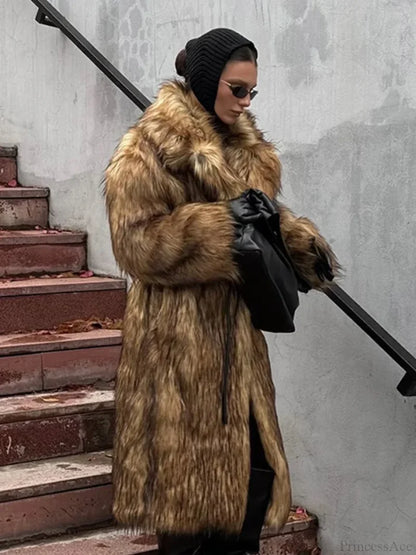 Luxury Fox Coat Long Overcoat
