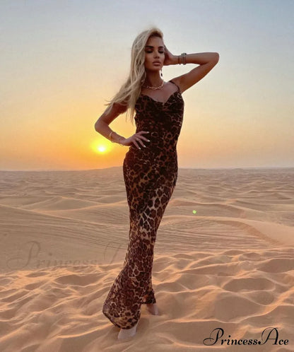 Maria Leopard Stylish Maxi Dress Print / L
