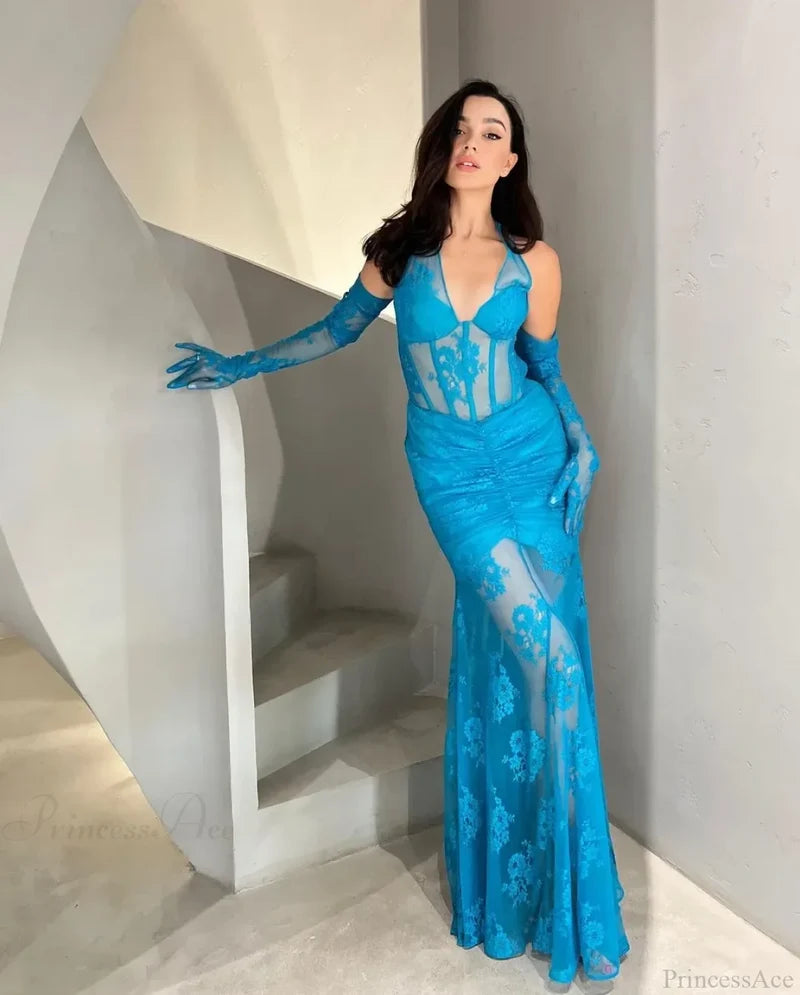 Mermaid Lace V-Neck Party Dress Partydress-241208
