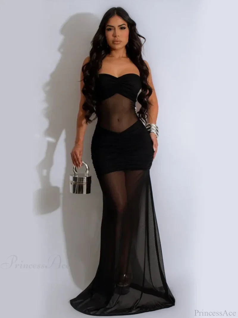 Mesh Patchwork Hollow Party Dress Partydress-241208
