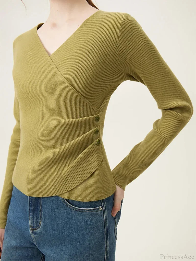 Minimalist V-neck Knit Bottom Sweater Sweater
