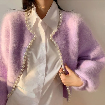 Mink Fleece Lantern Sleeve Cardigan Light Purple / One Size Cardigan-241208