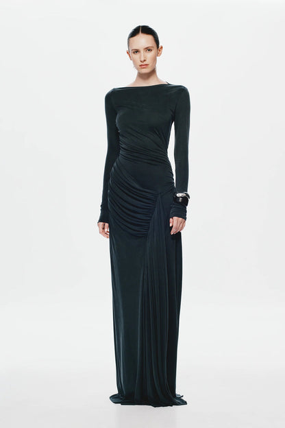 Misha Glacier Cupro Long Sleeve Maxi Dress - Black