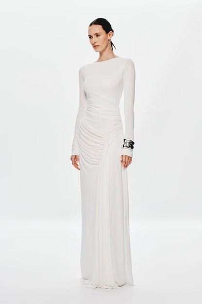 Misha Glacier Cupro Long Sleeve Maxi Dress - Ivory