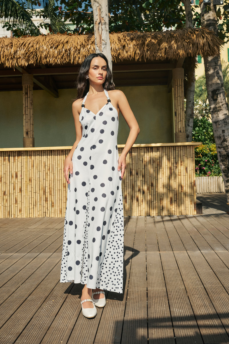 Mixed dot halterneck dress
