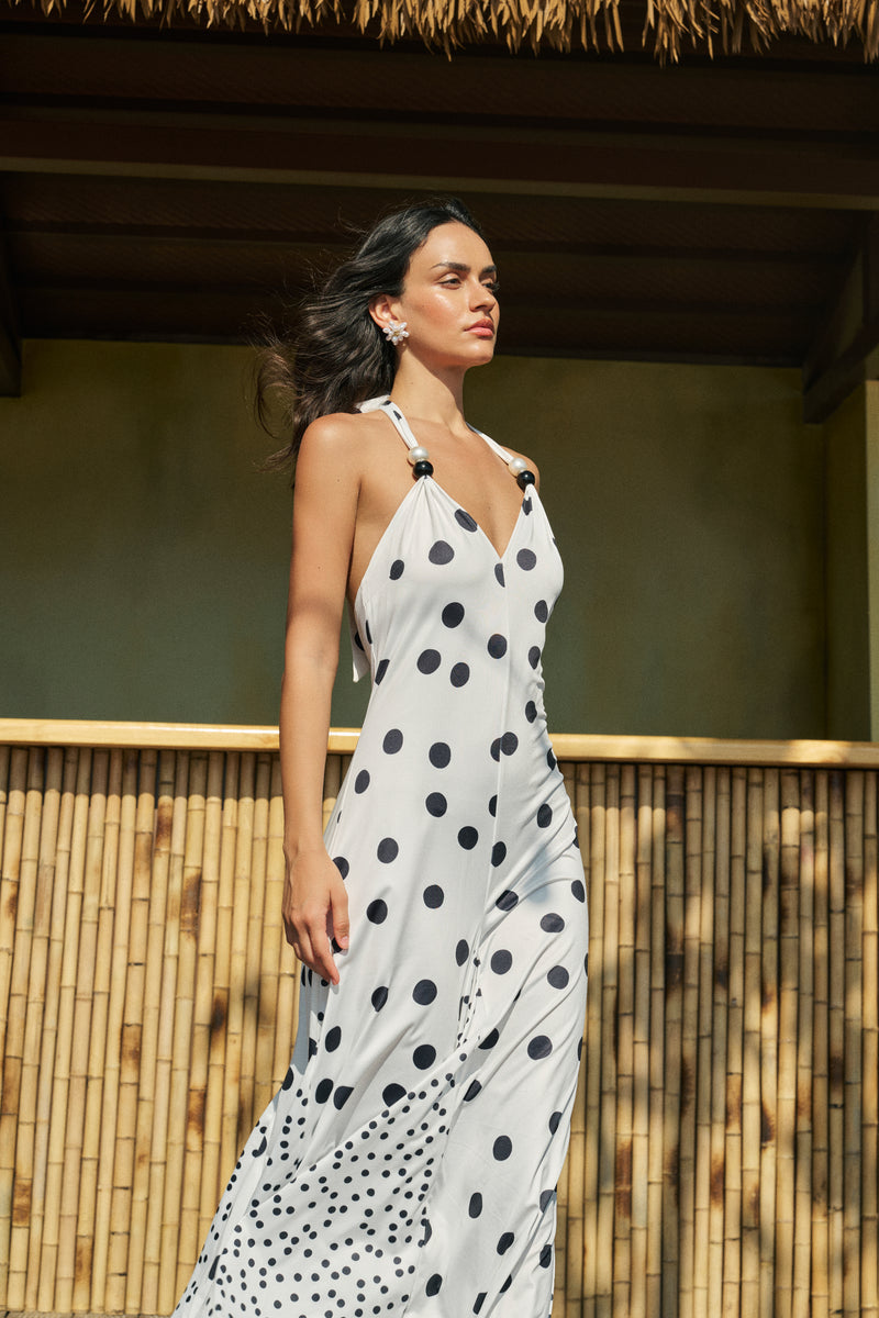 Mixed dot halterneck dress