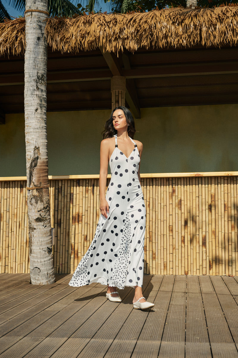 Mixed dot halterneck dress