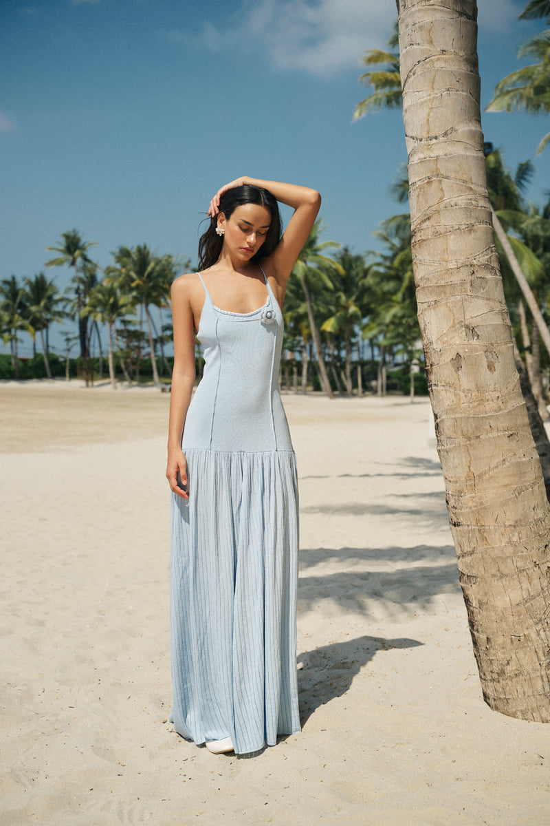 Mixed knit maxi dress