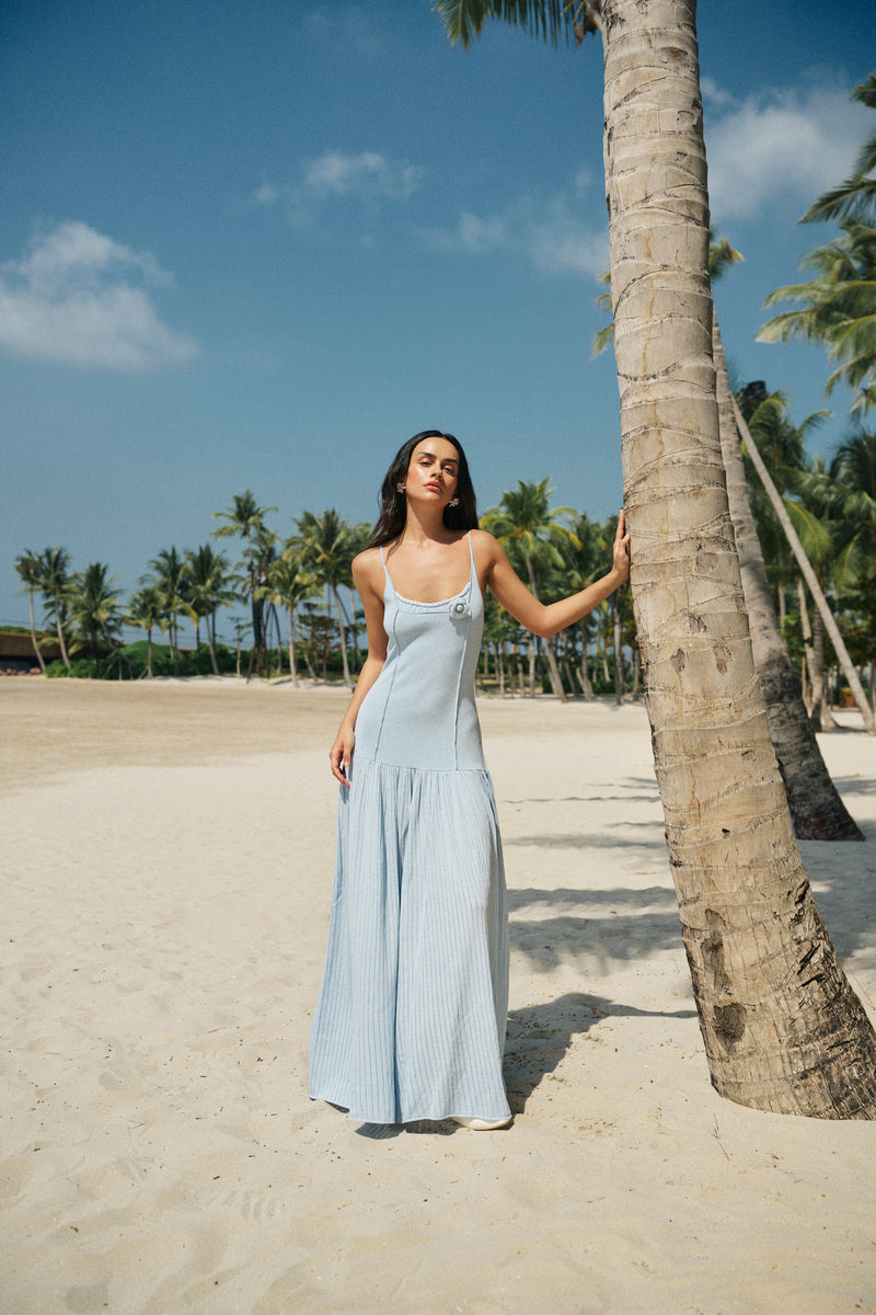 Mixed knit maxi dress