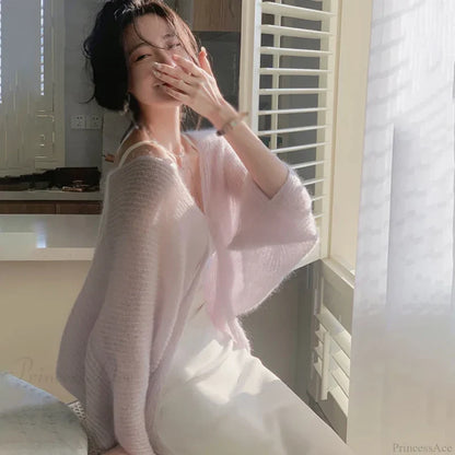 Mohair Knitted Sun Protection Loose Knit Cardigan cardiagn-250126