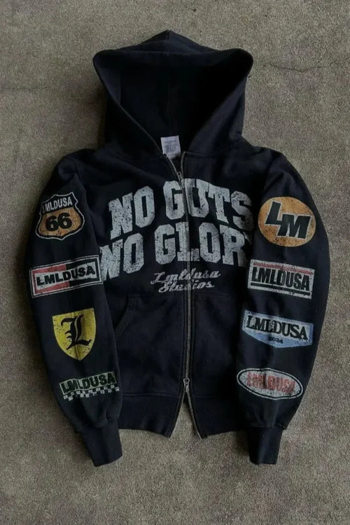 Motorcycle Style Graphic Hoodie Black / S