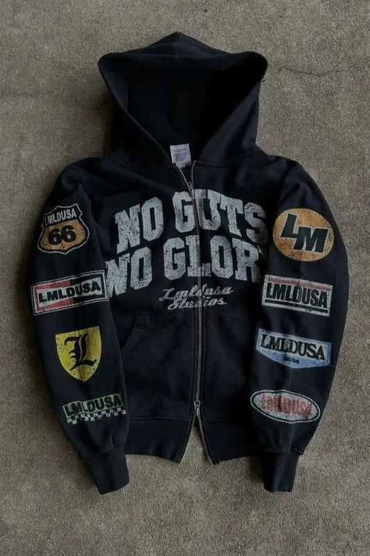 Motorcycle Style Graphic Hoodie Black / S
