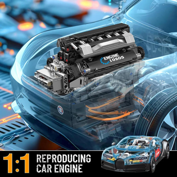 Mould King V12 Engine Building Blocks Luxury Car Engine Model kit 12-Cylinder Engine Building Engineering Toys for Adults (733+PCS)