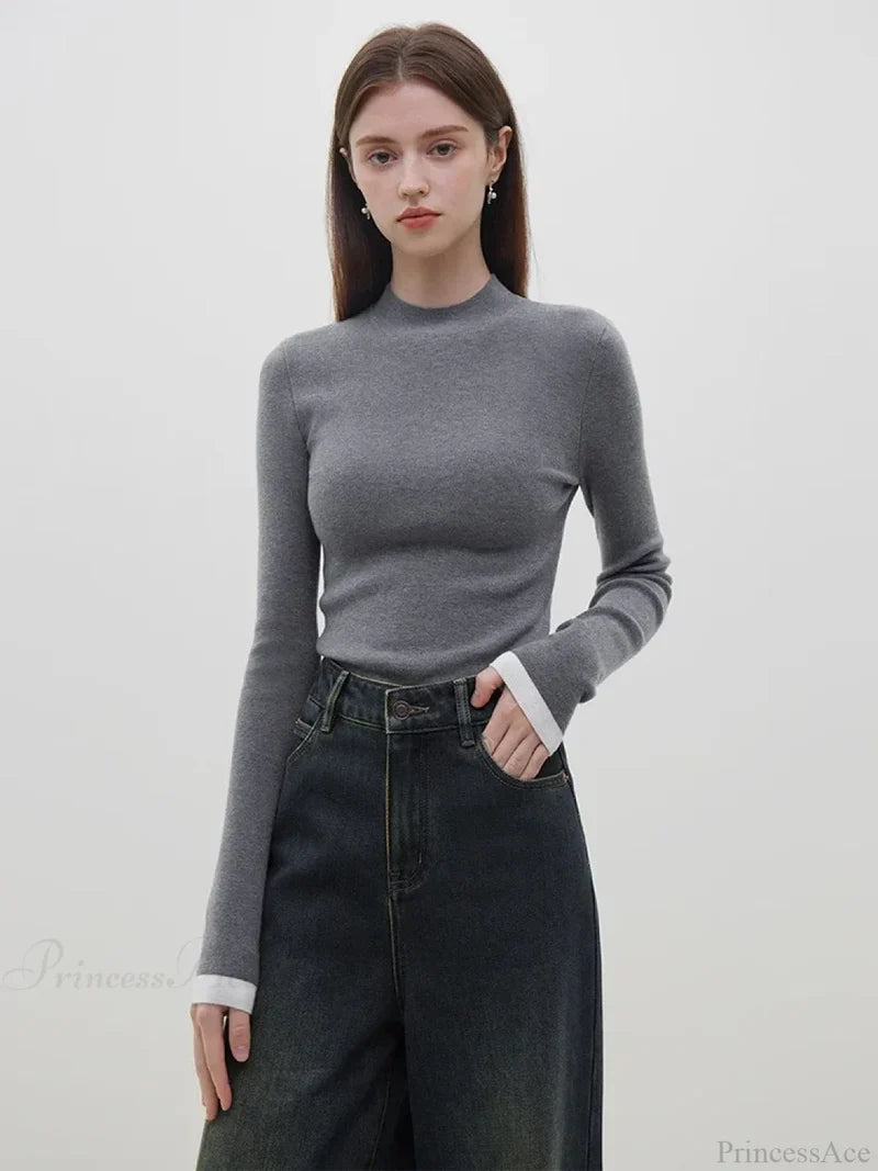 Multiple Colors Half Turtleneck Slim Knitted Sweater