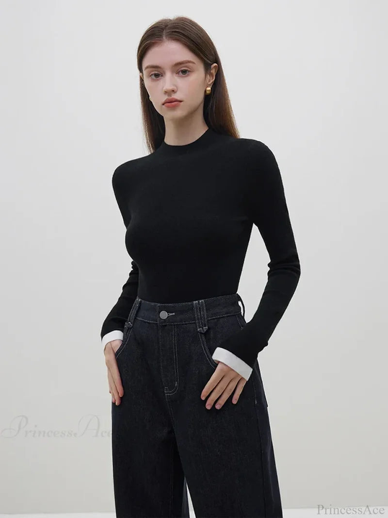 Multiple Colors Half Turtleneck Slim Knitted Sweater