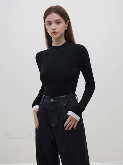 Multiple Colors Half Turtleneck Slim Knitted Sweater
