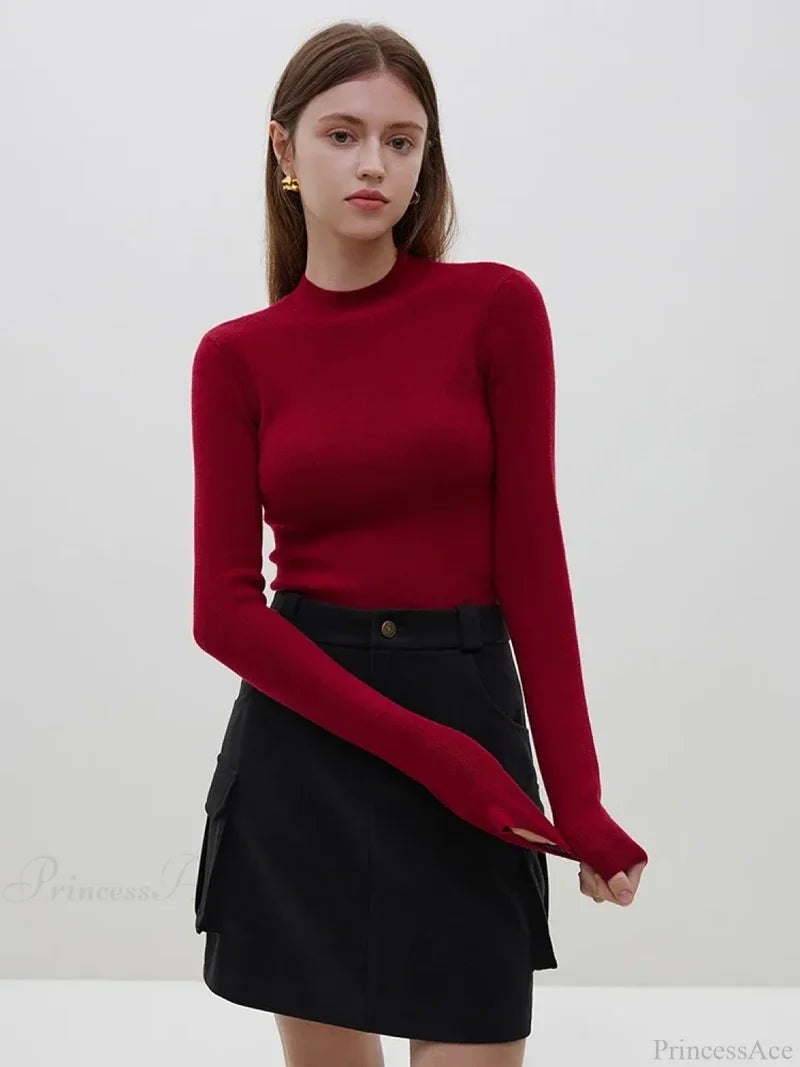Multiple Colors Half Turtleneck Slim Knitted Sweater