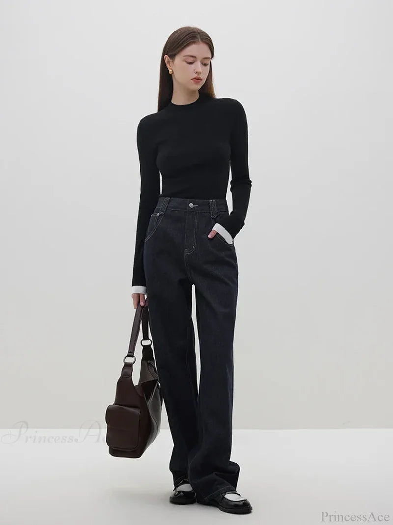 Multiple Colors Half Turtleneck Slim Knitted Sweater Black / S