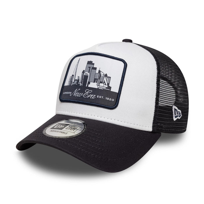 This is a New Era London Navy 9FORTY A-Frame Trucker Adjustable Cap 1