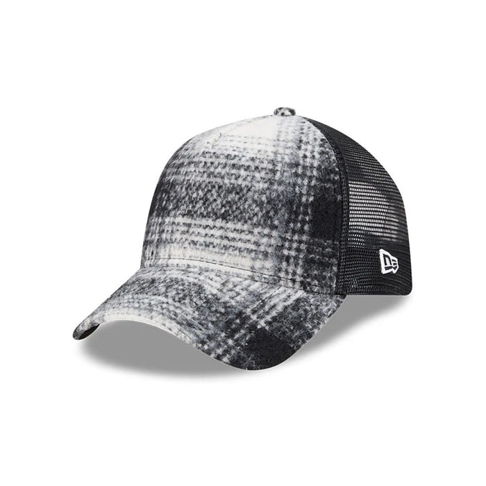Pictured is this New Era 9FORTY A-Frame Trucker cap in white. 1