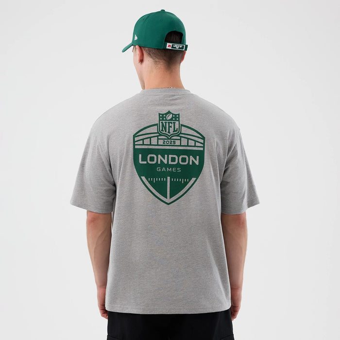 The Male model is wearing New York Jets NFL International Series Games Grey Oversized T-Shirt 2