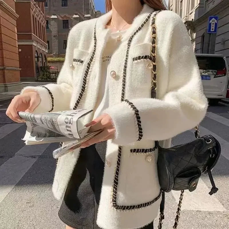 O-Neck Solid Color Office Knit Cardigan