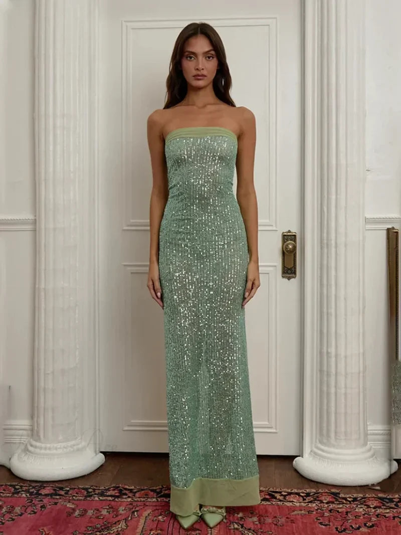 Off-Shoulder High Split Sequin Party Dress Partydress-241208